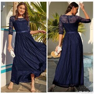 Wedtrend Formal Floral Lace Wedding Bridesmaid Maxi Dress Navy XL